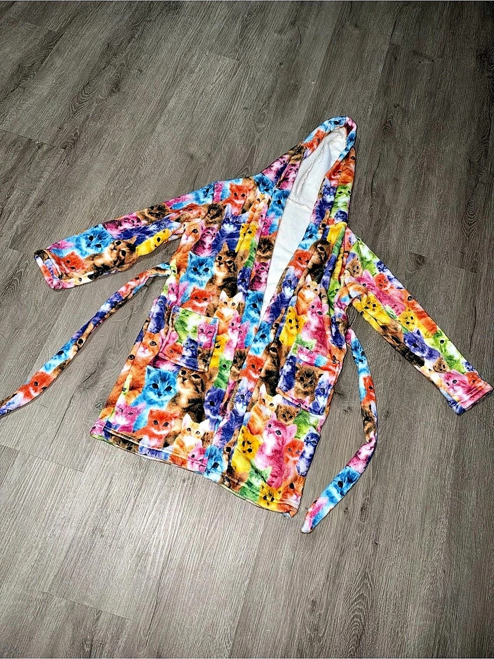 Multicolor Cat Print Robe for Kids